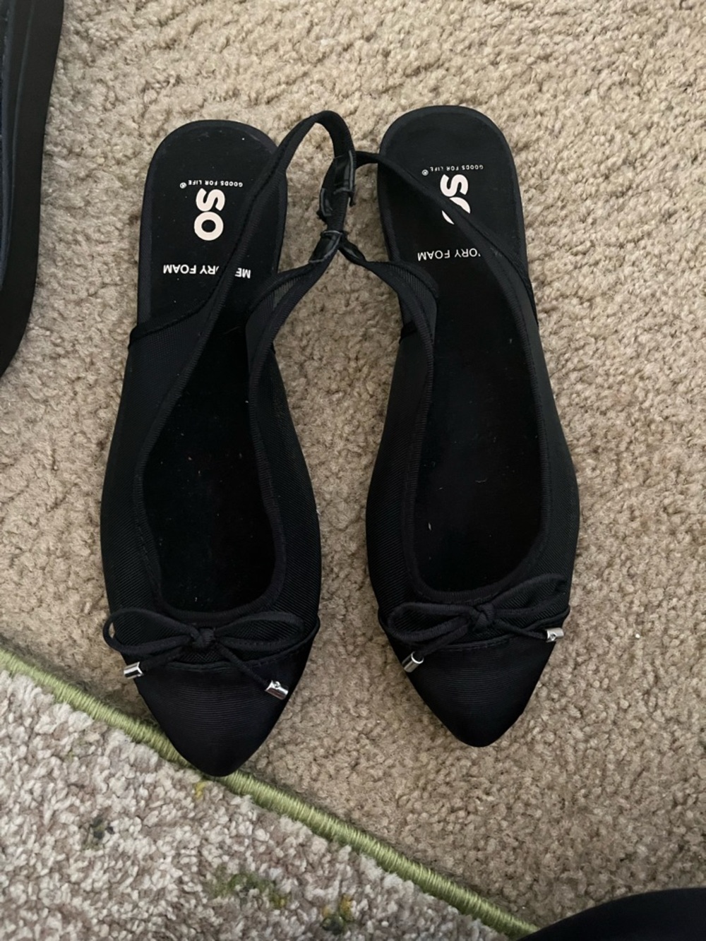 SO Black Pointed Slingback Ballet Flats with Bow